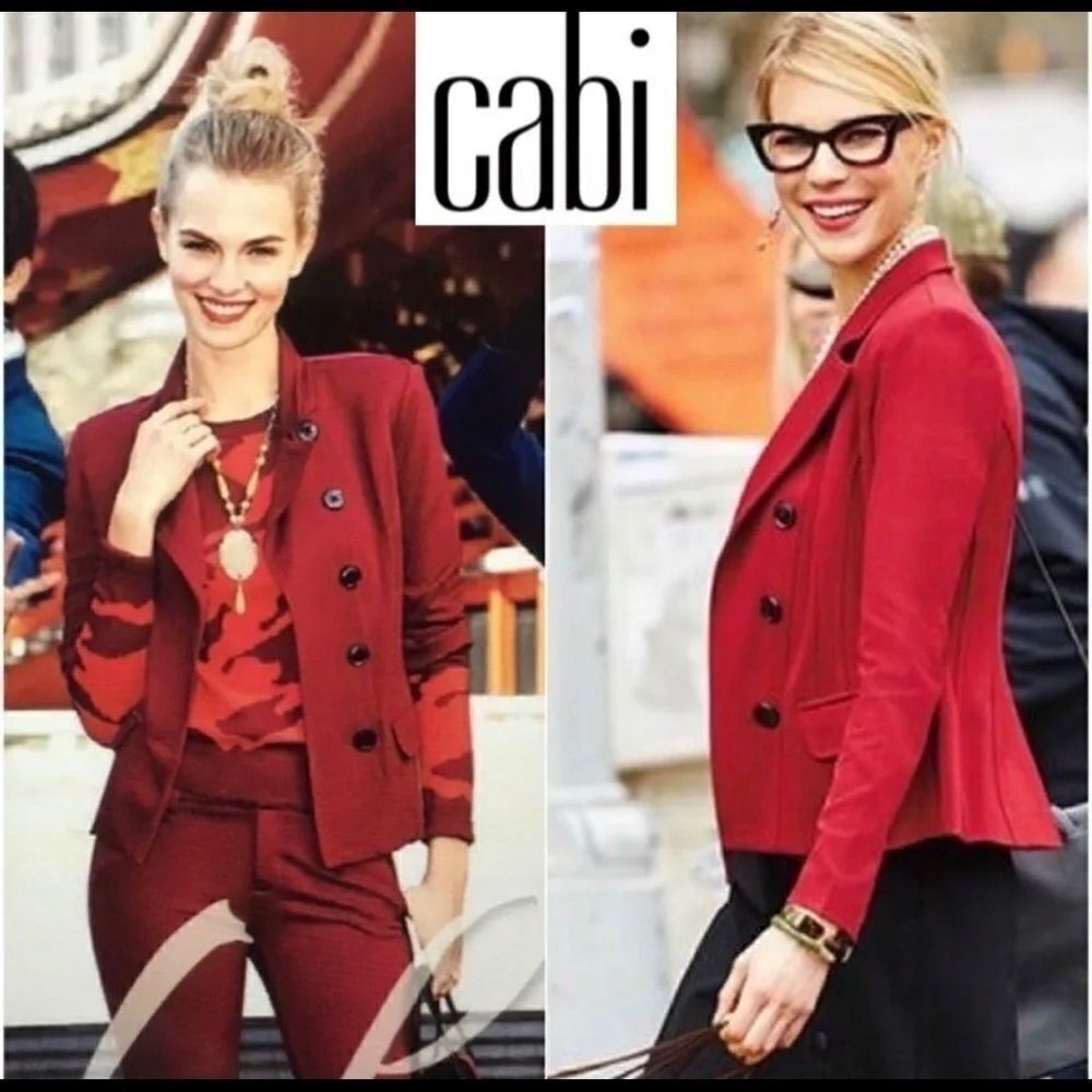 CAbi #3175 Red Ponte Knit Outing Blazer Jacket 4
